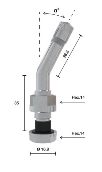 KA TL-venttiili ø 9,7mm 70mm 45° Alcoa